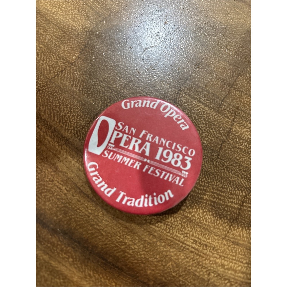 Vintage 1983 San Francisco Opera Summer Festival Pinback Button Red 2.25"